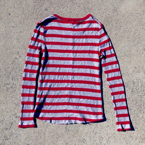 Red and Grey Striped Rib Knit Sweater - Picture 2 of 3